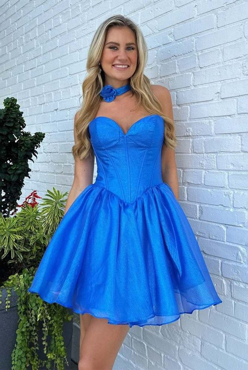 Mili | Royal Blue - A-line Sweetheart Satin Short Homecoming Dresses