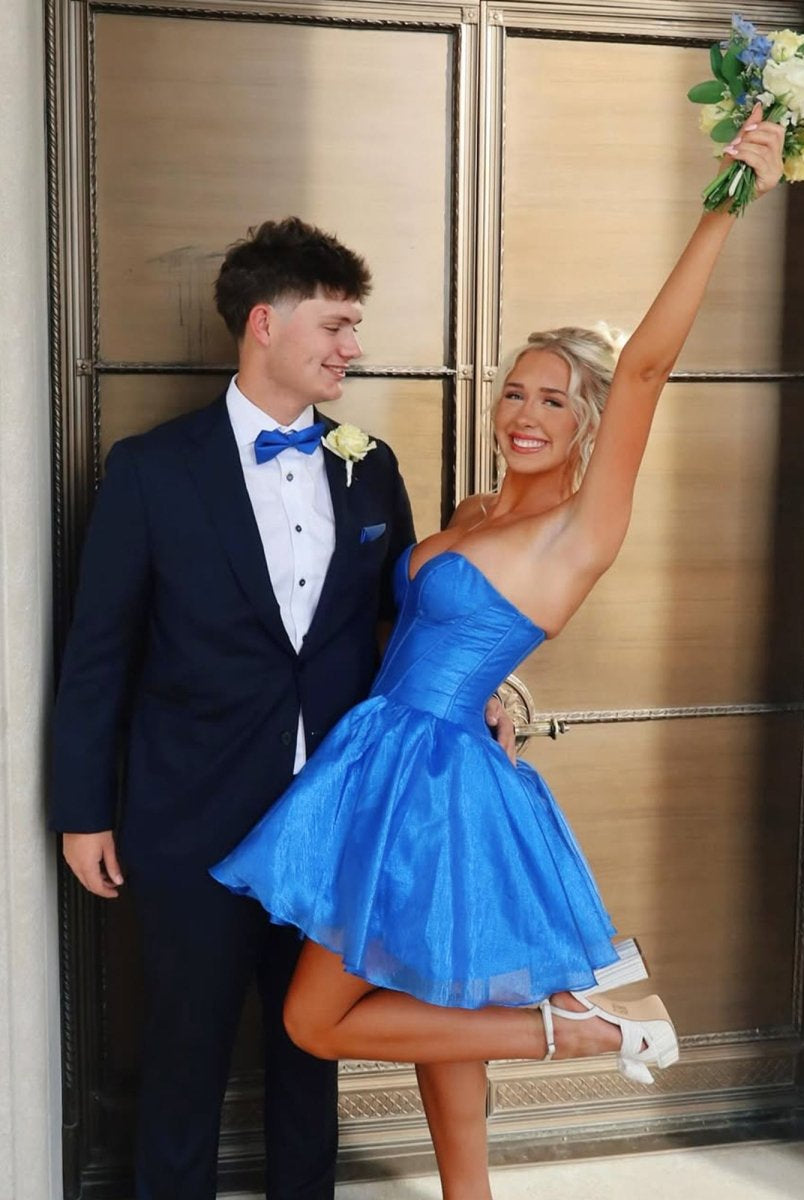 Mili | Royal Blue - A-line Sweetheart Satin Short Homecoming Dresses