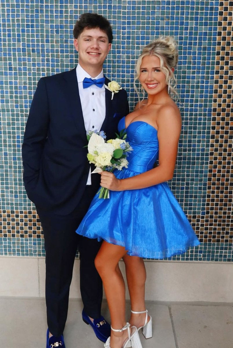 Mili | Royal Blue - A-line Sweetheart Satin Short Homecoming Dresses