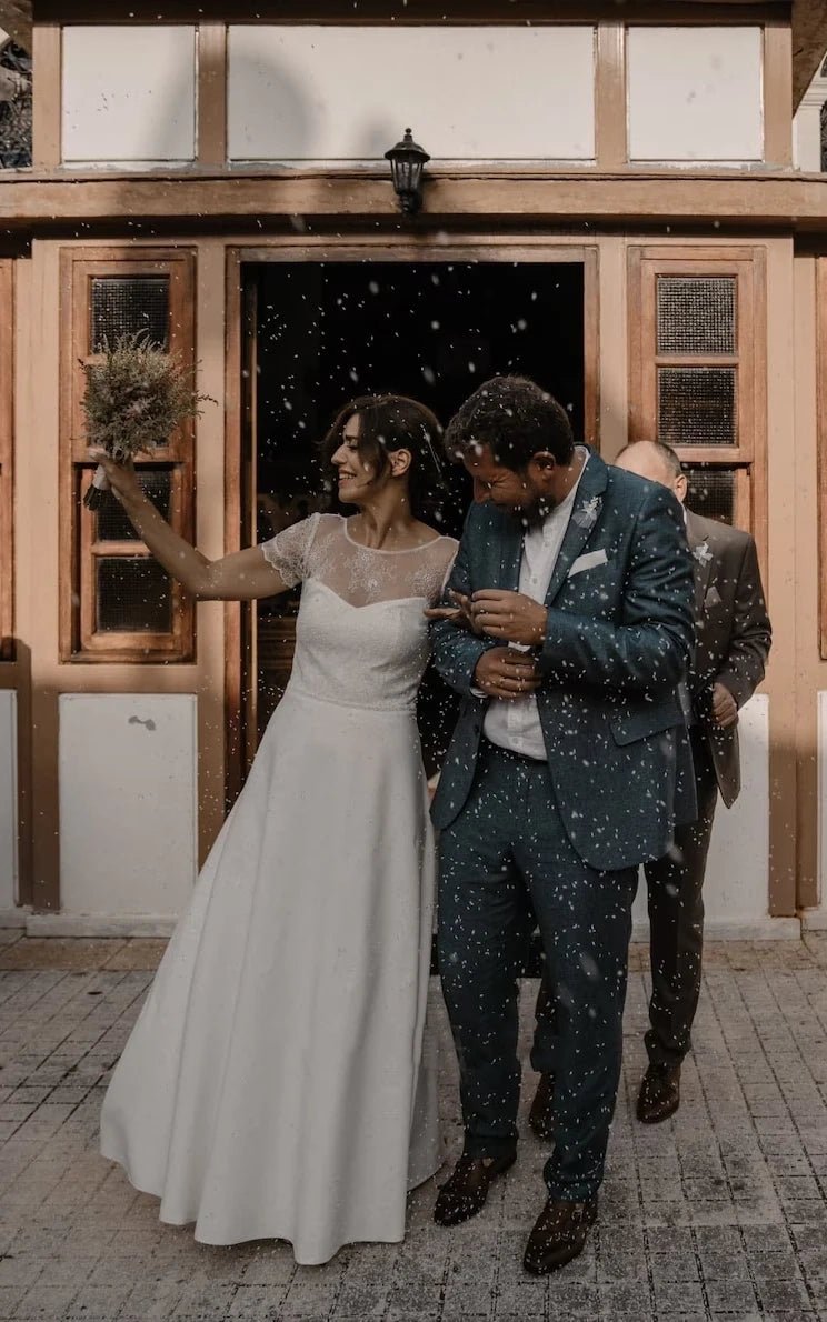 Minimalist Casual Short Sleeves A Line Boho Lace Wedding Dress Simple KissProm