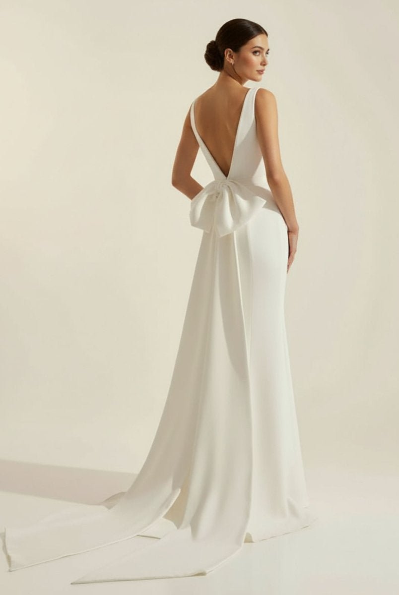 Simple Sleeveless Mermaid Wedding Dress With Sexy Bow - KissProm