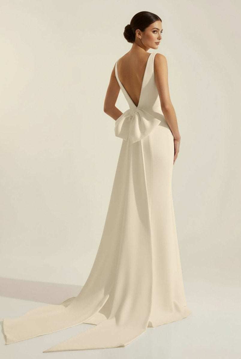 Simple Sleeveless Mermaid Wedding Dress With Sexy Bow - KissProm