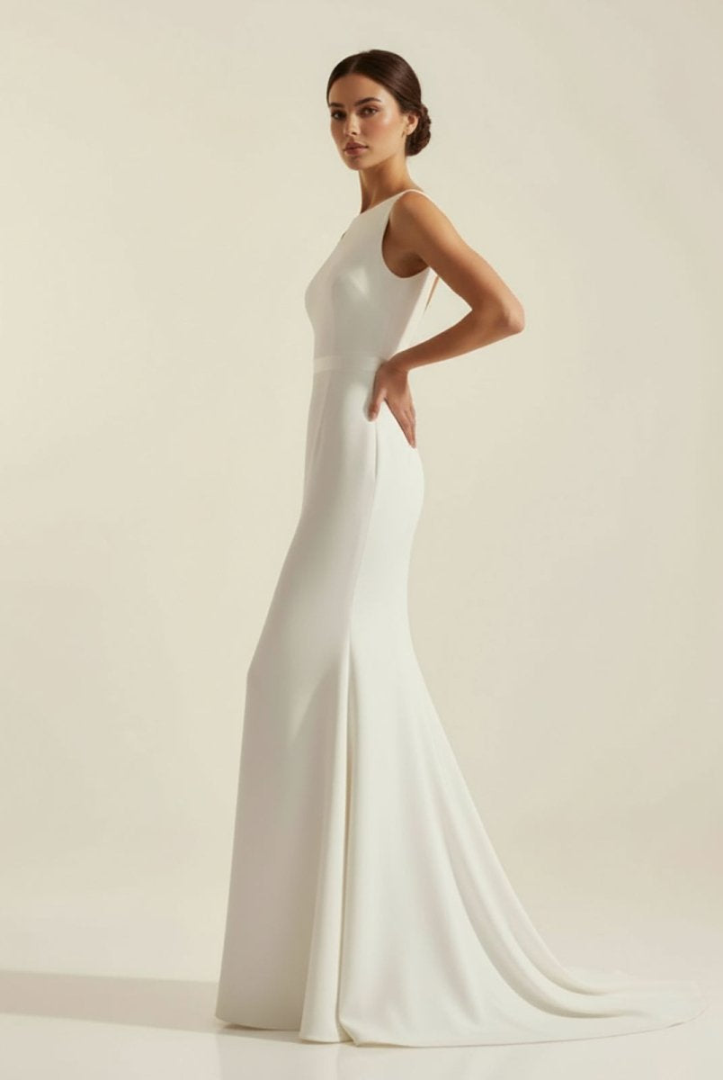 Simple Sleeveless Mermaid Wedding Dress With Sexy Bow - KissProm