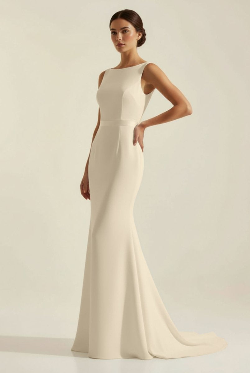Simple Sleeveless Mermaid Wedding Dress With Sexy Bow - KissProm