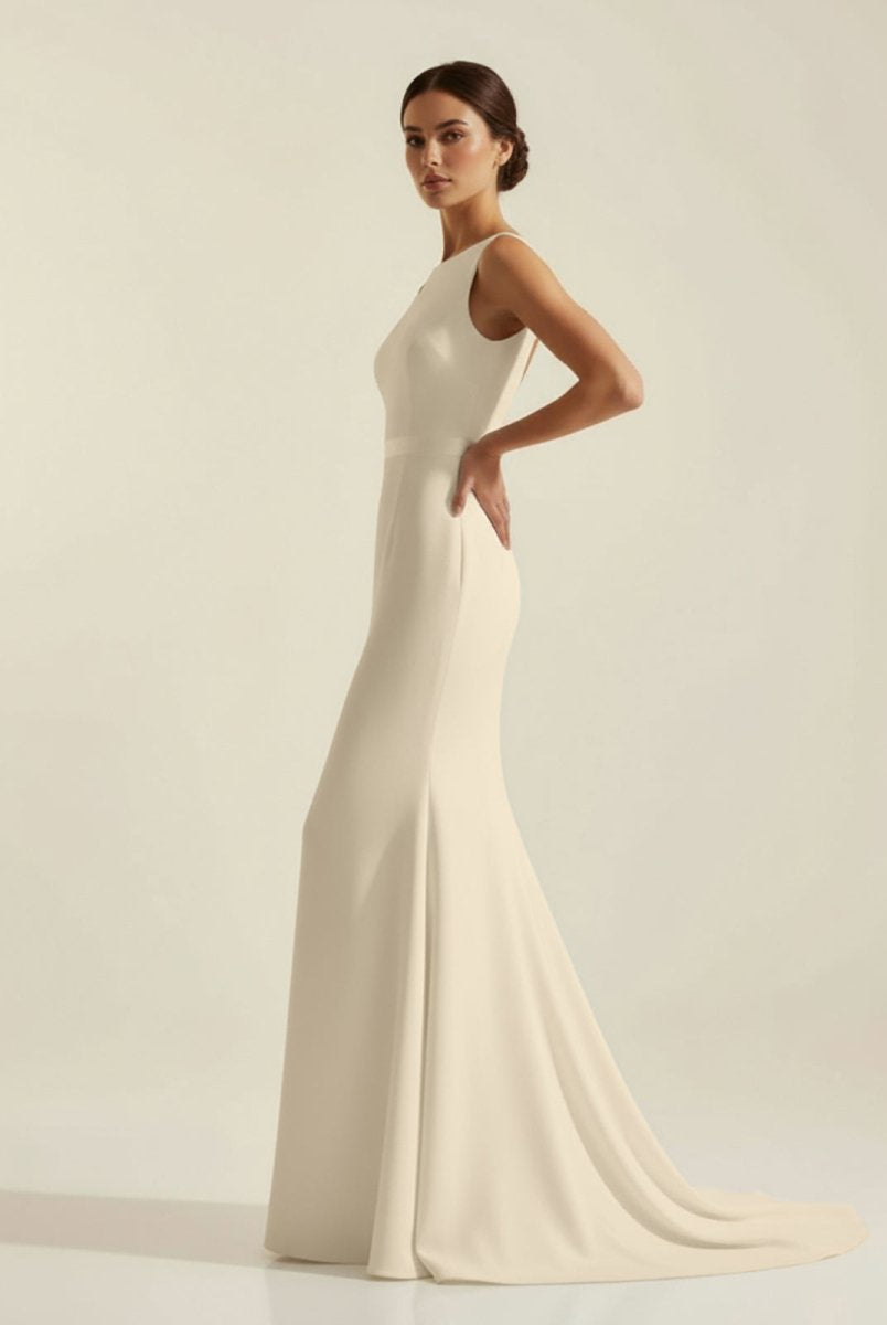 Simple Sleeveless Mermaid Wedding Dress With Sexy Bow - KissProm