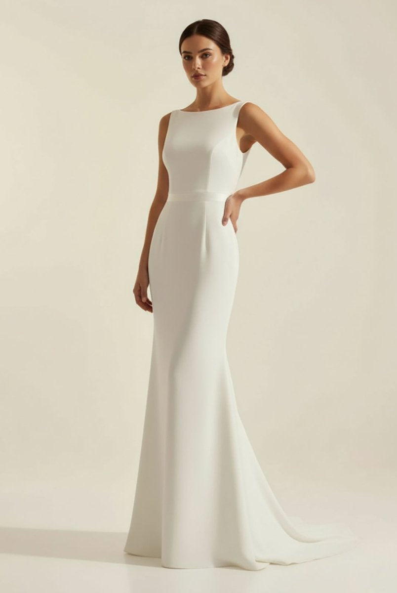 Simple Sleeveless Mermaid Wedding Dress With Sexy Bow - KissProm
