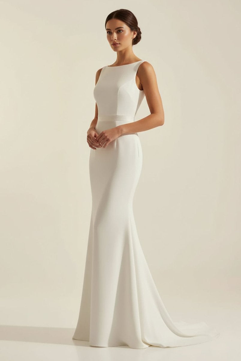 Simple Sleeveless Mermaid Wedding Dress With Sexy Bow - KissProm