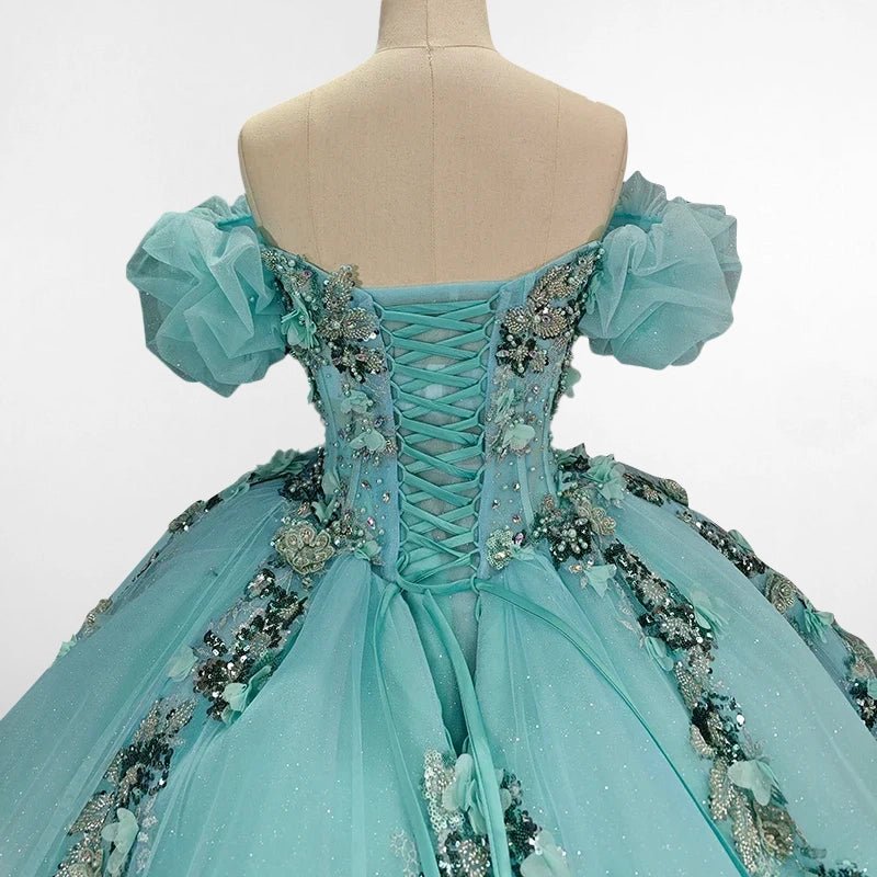 Mint Green Off Shoulder Court Train Quinceañera Dress