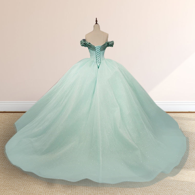 Mint Green Off the shoulder Tulle Ball Gown Quinceanera Dresses
