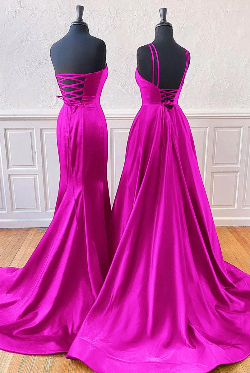 Mirabel | Burgundy Sleeveless Satin Long Prom Dress With Split