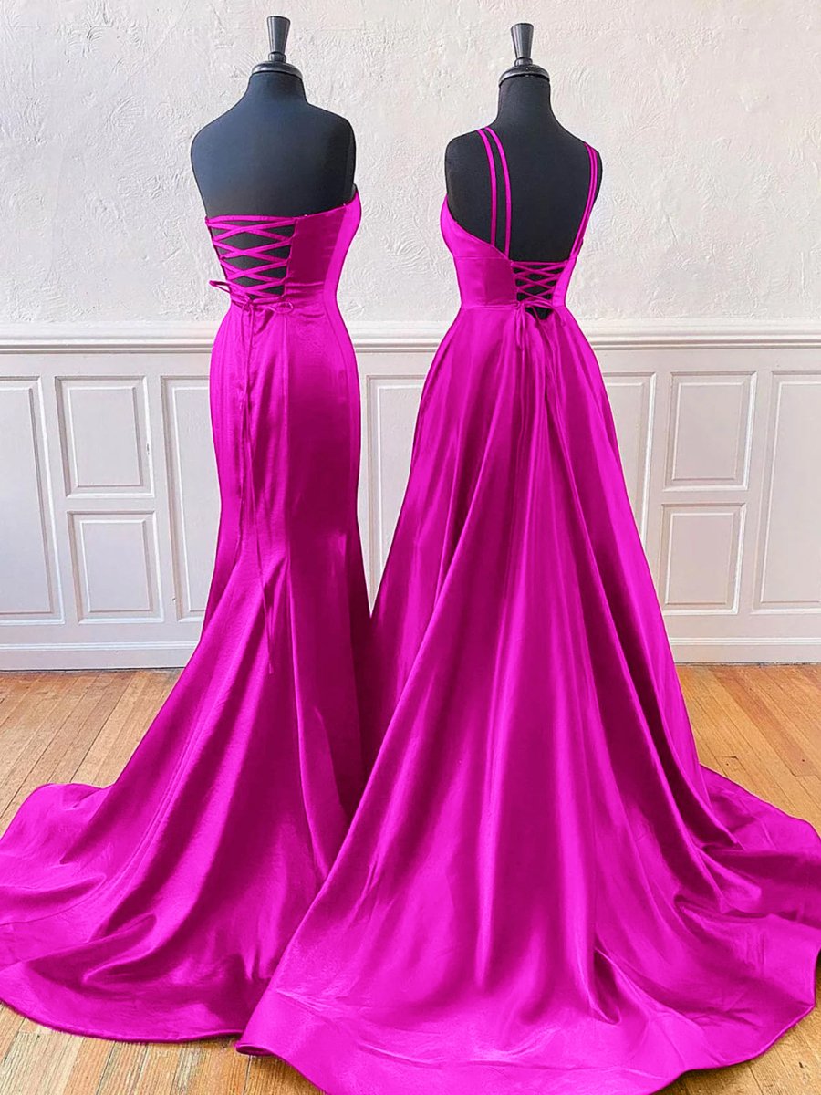 Mirabel | Burgundy Sleeveless Satin Long Prom Dress With Split