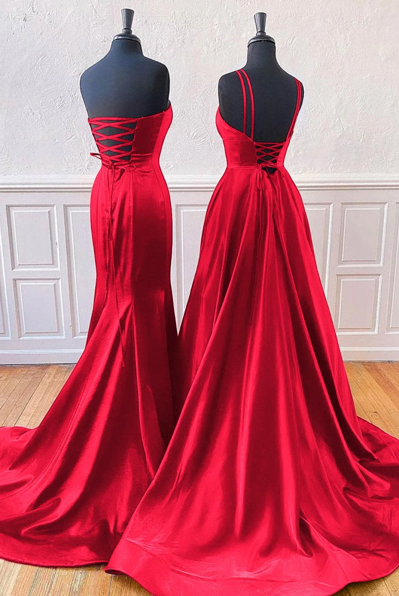 Mirabel | Burgundy Sleeveless Satin Long Prom Dress With Split