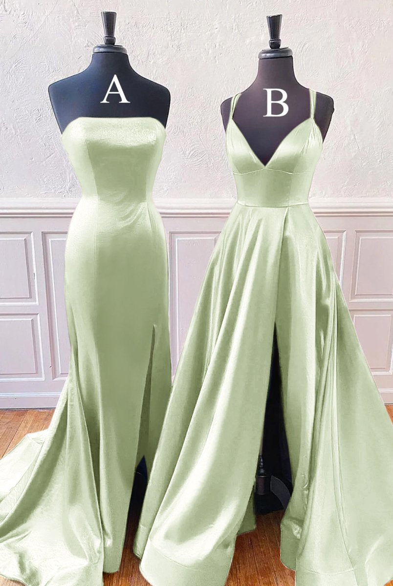 Mirabel | Burgundy Sleeveless Satin Long Prom Dress With Split