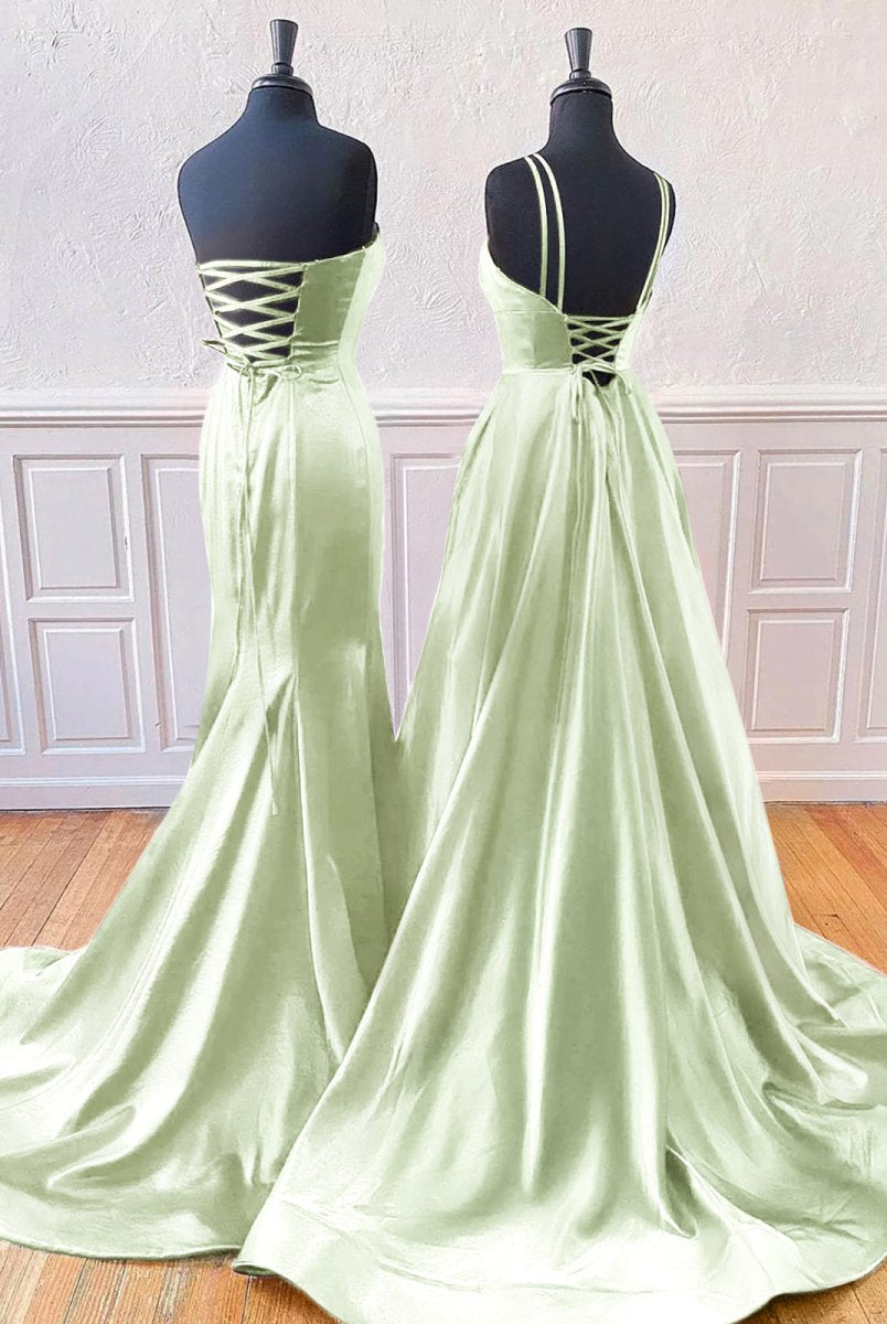 Mirabel | Burgundy Sleeveless Satin Long Prom Dress With Split