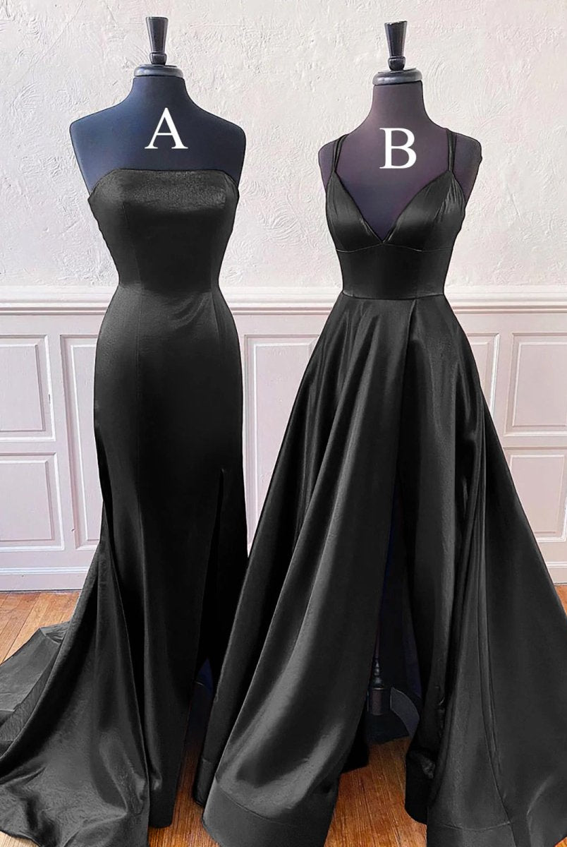 Mirabel | Burgundy Sleeveless Satin Long Prom Dress With Split