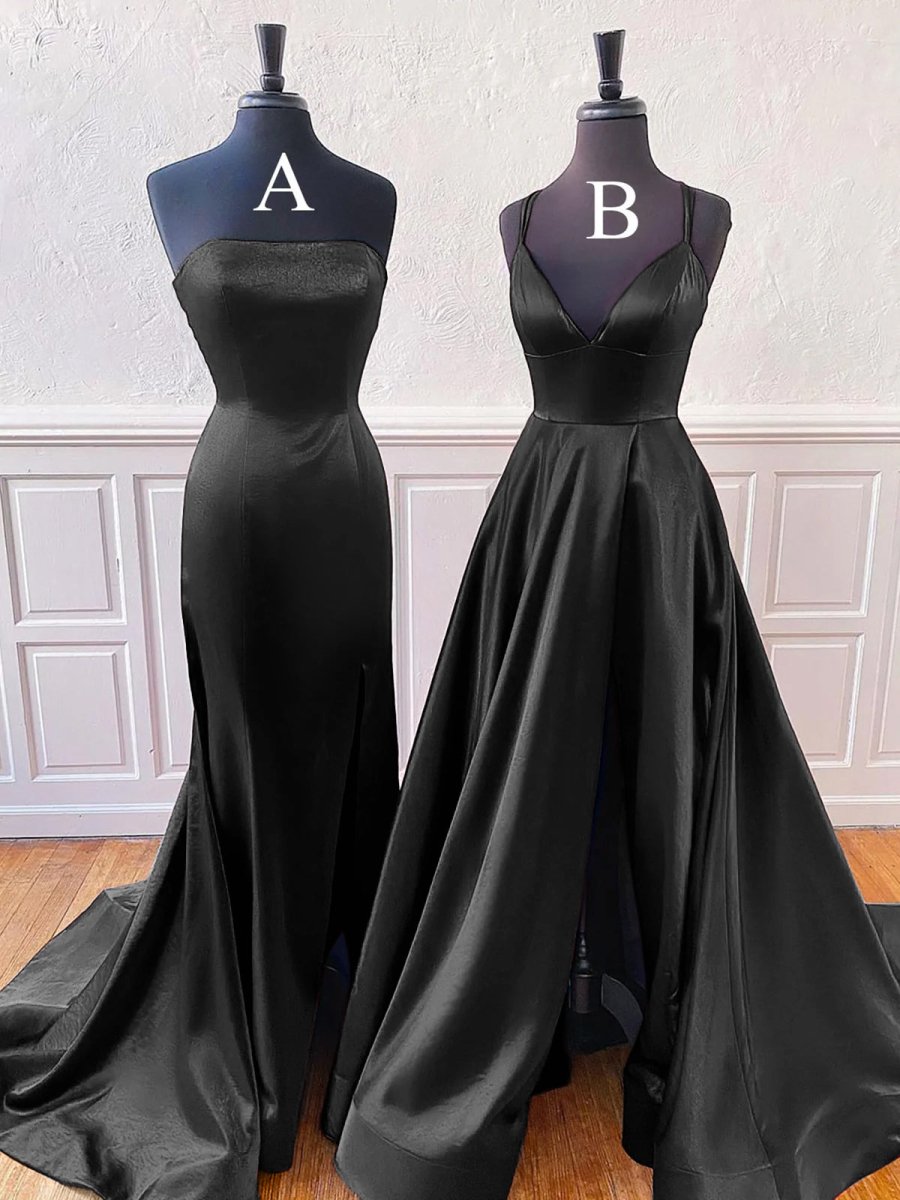 Mirabel | Burgundy Sleeveless Satin Long Prom Dress With Split