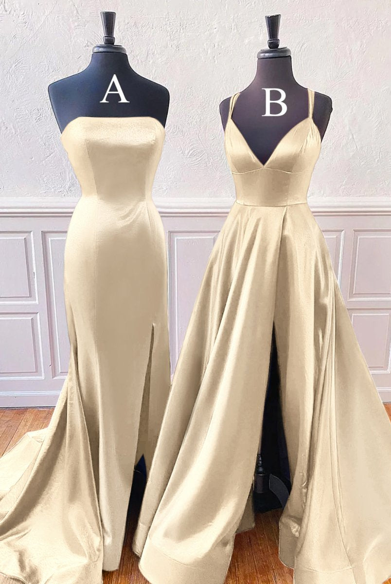 Mirabel | Burgundy Sleeveless Satin Long Prom Dress With Split