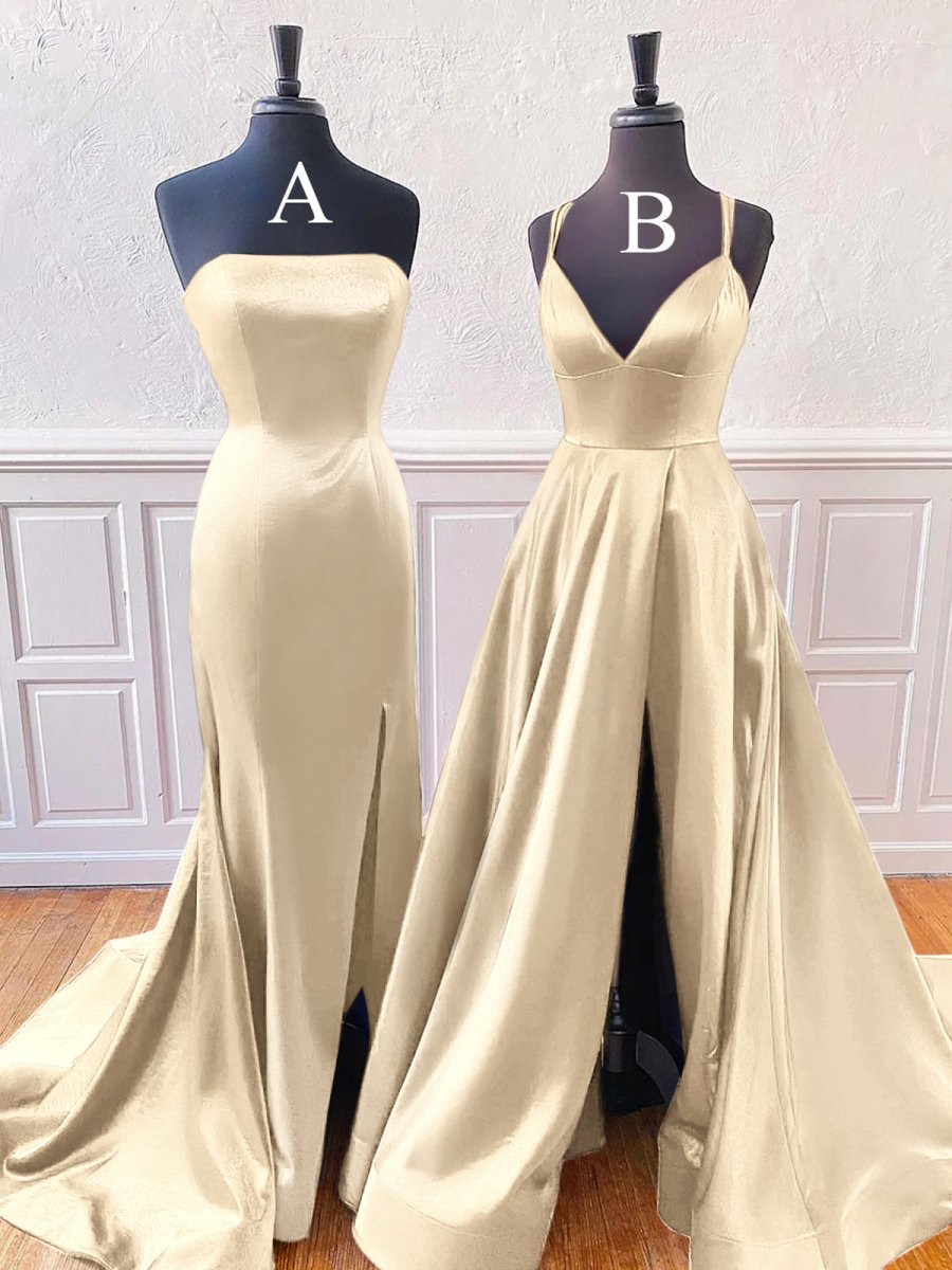 Mirabel | Burgundy Sleeveless Satin Long Prom Dress With Split