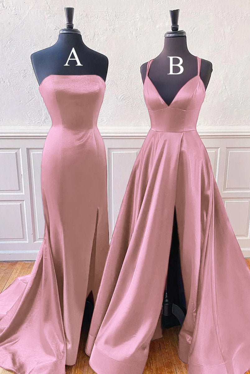 Mirabel | Burgundy Sleeveless Satin Long Prom Dress With Split