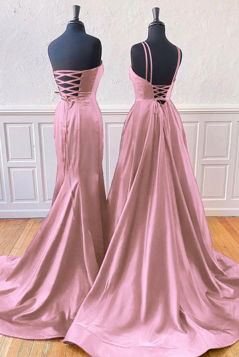 Mirabel | Burgundy Sleeveless Satin Long Prom Dress With Split