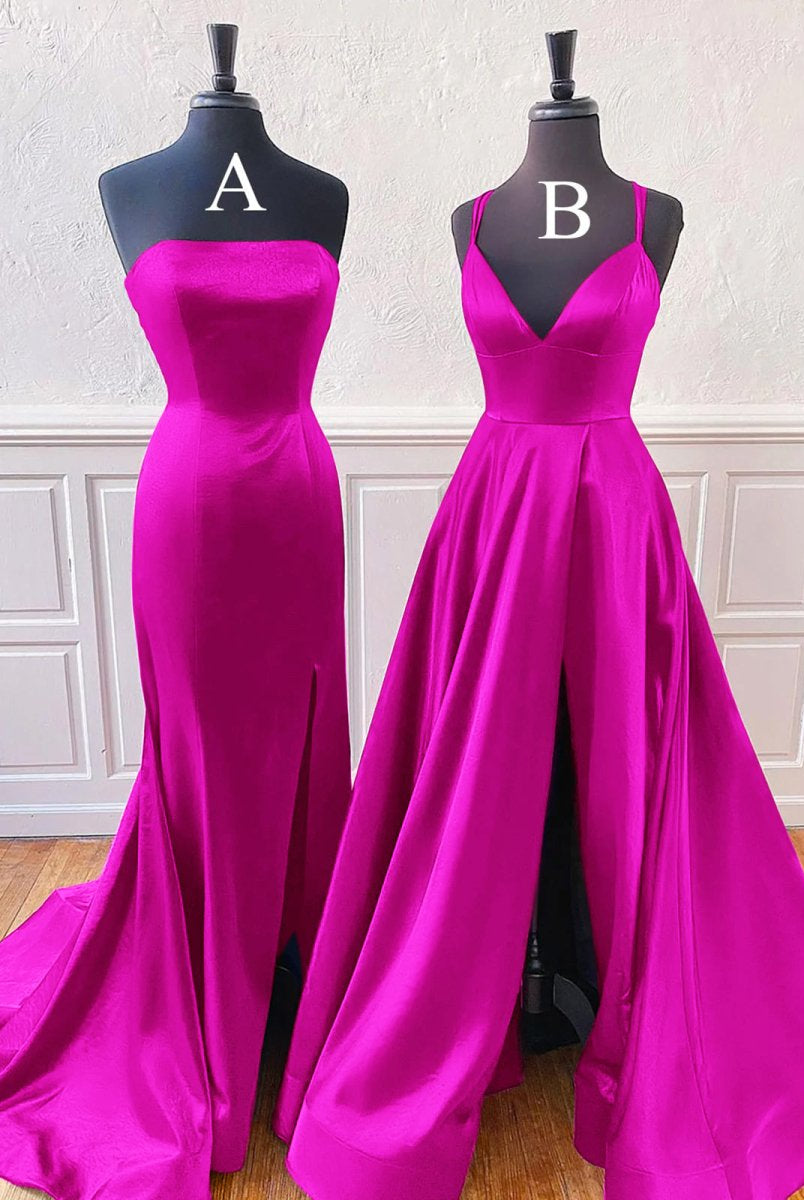 Mirabel | Burgundy Sleeveless Satin Long Prom Dress With Split