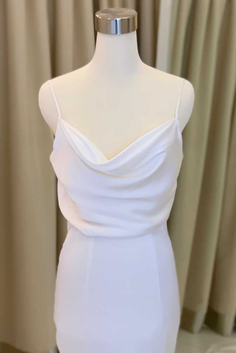 Mermaid Cowl Neck White Satin Long Wedding Dress