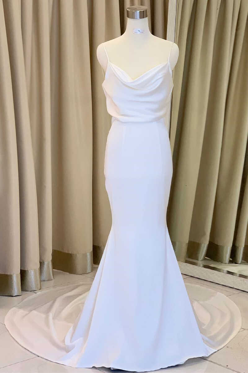 Cowl Neck Mermaid Satin Prom Dress Dark Navy
