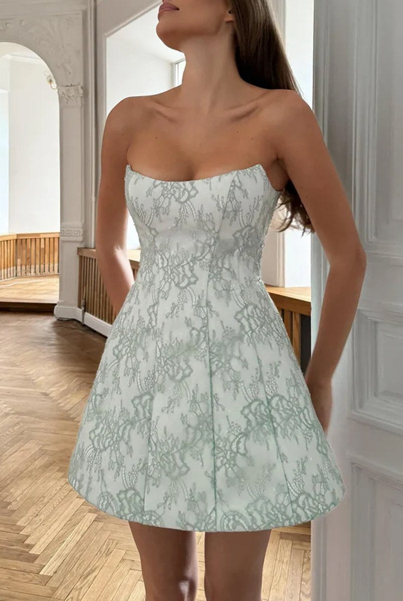 Mireille | Sage - A Line Scoop Neck Short Homecoming Dresses With Lace Appliques