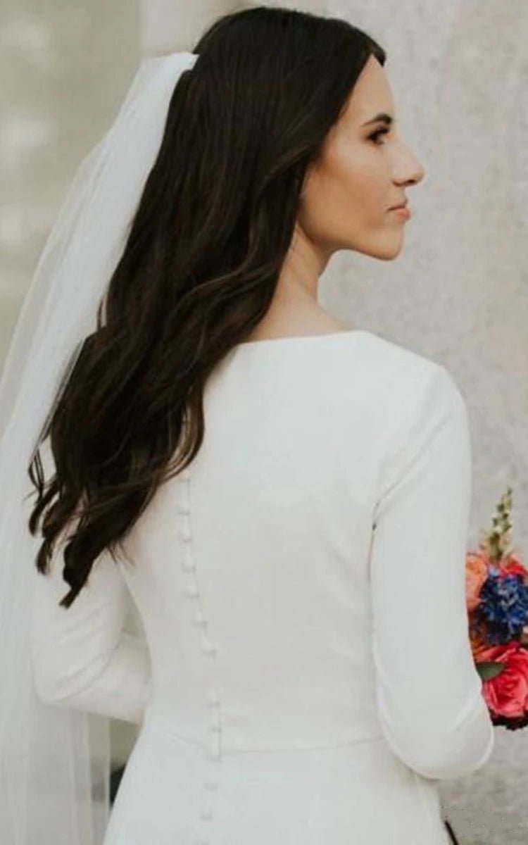 Modest Simple Mermaid Spandex Bateau Long Sleeve Wedding Dress