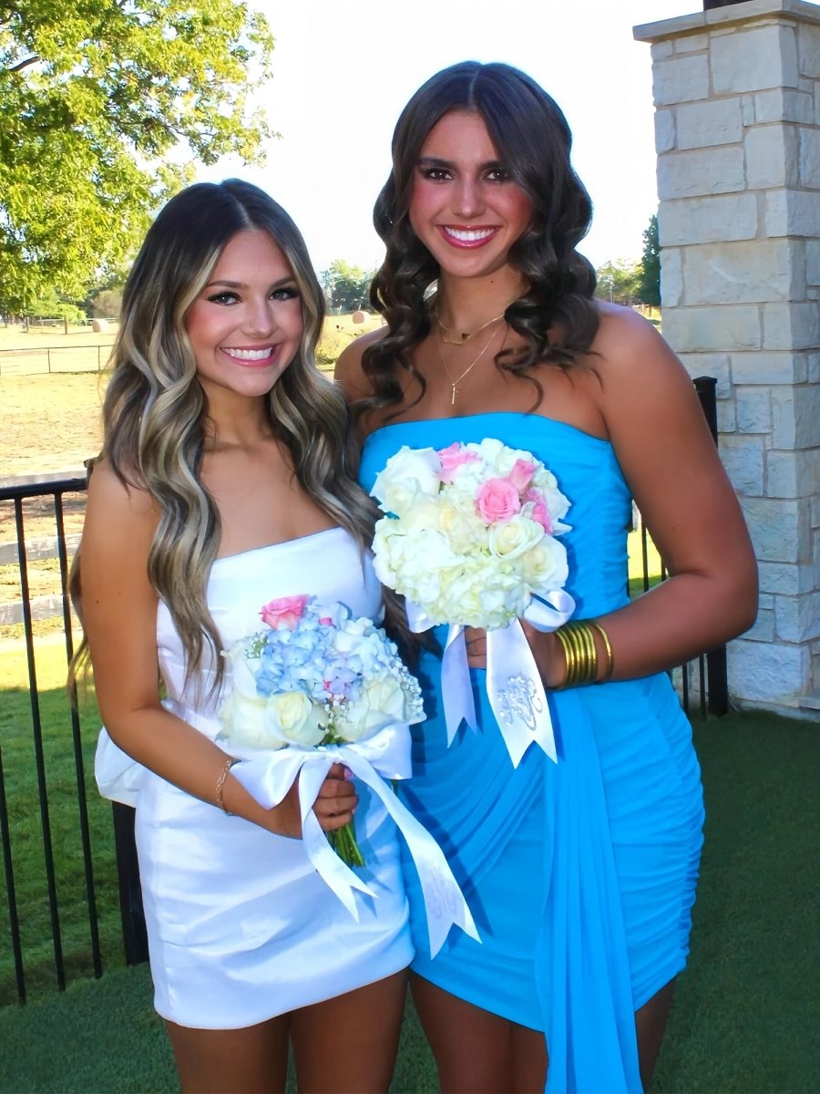 Morganite | Pink - Sheath Strapless Pleated Short Homecoming Dresses With Train