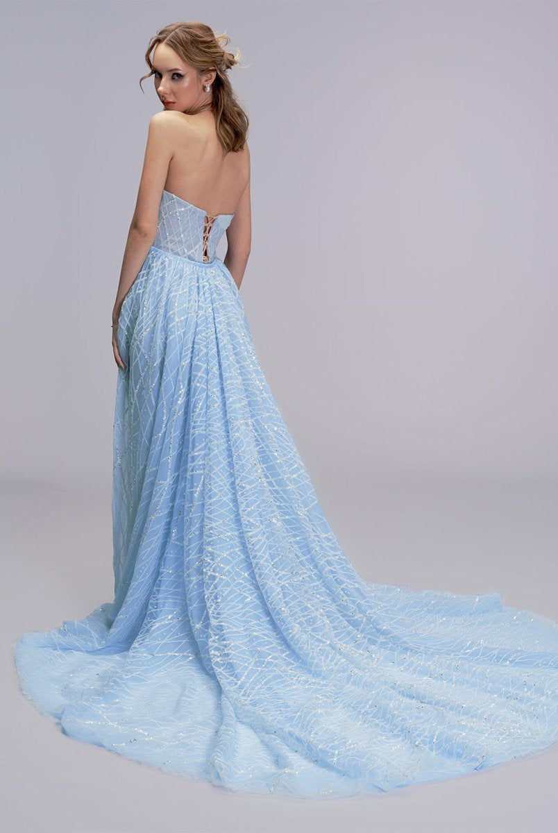 Celia | A-line Strapless Blue Long Prom Dresses Unique Evening Dress