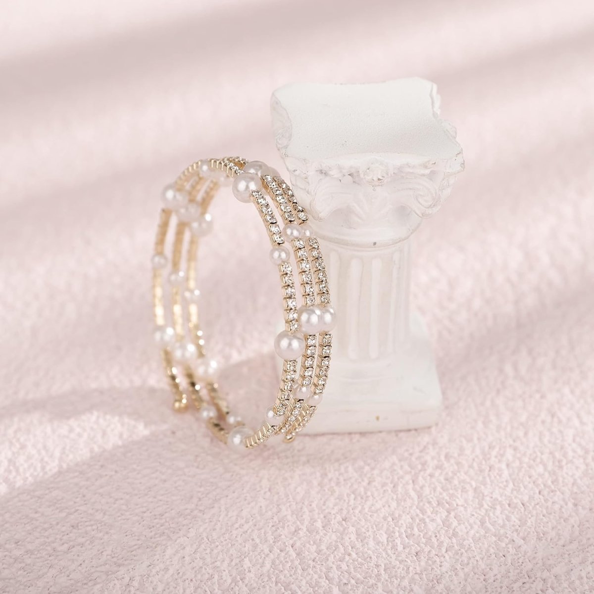 Multi Layered Stretch Wrap Silver Bracelets with Rhinestone - KissProm