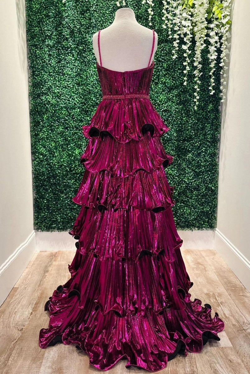 Murray | Sweetheart Spaghetti Straps Tiered A-Line Metallic Prom Dress