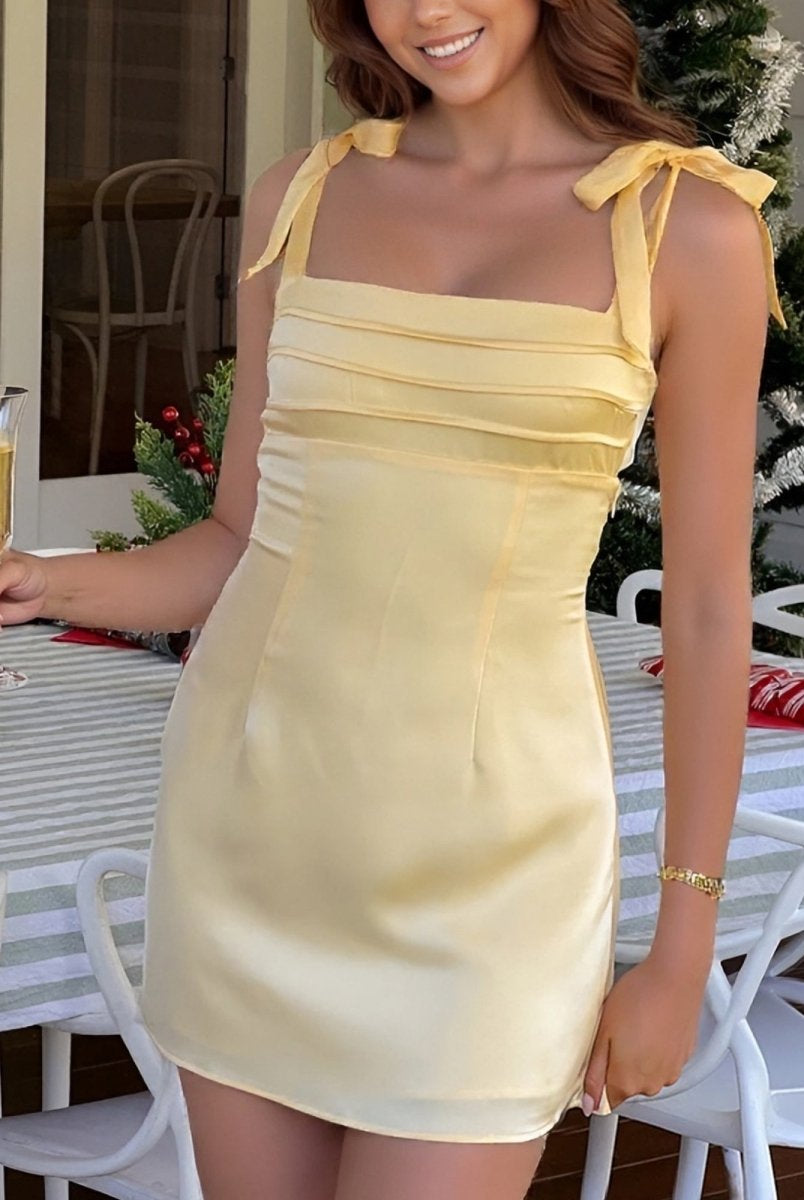 Myamee | Yellow - Sheath Square Neck Satin Homecoming Dress with Bow Straps