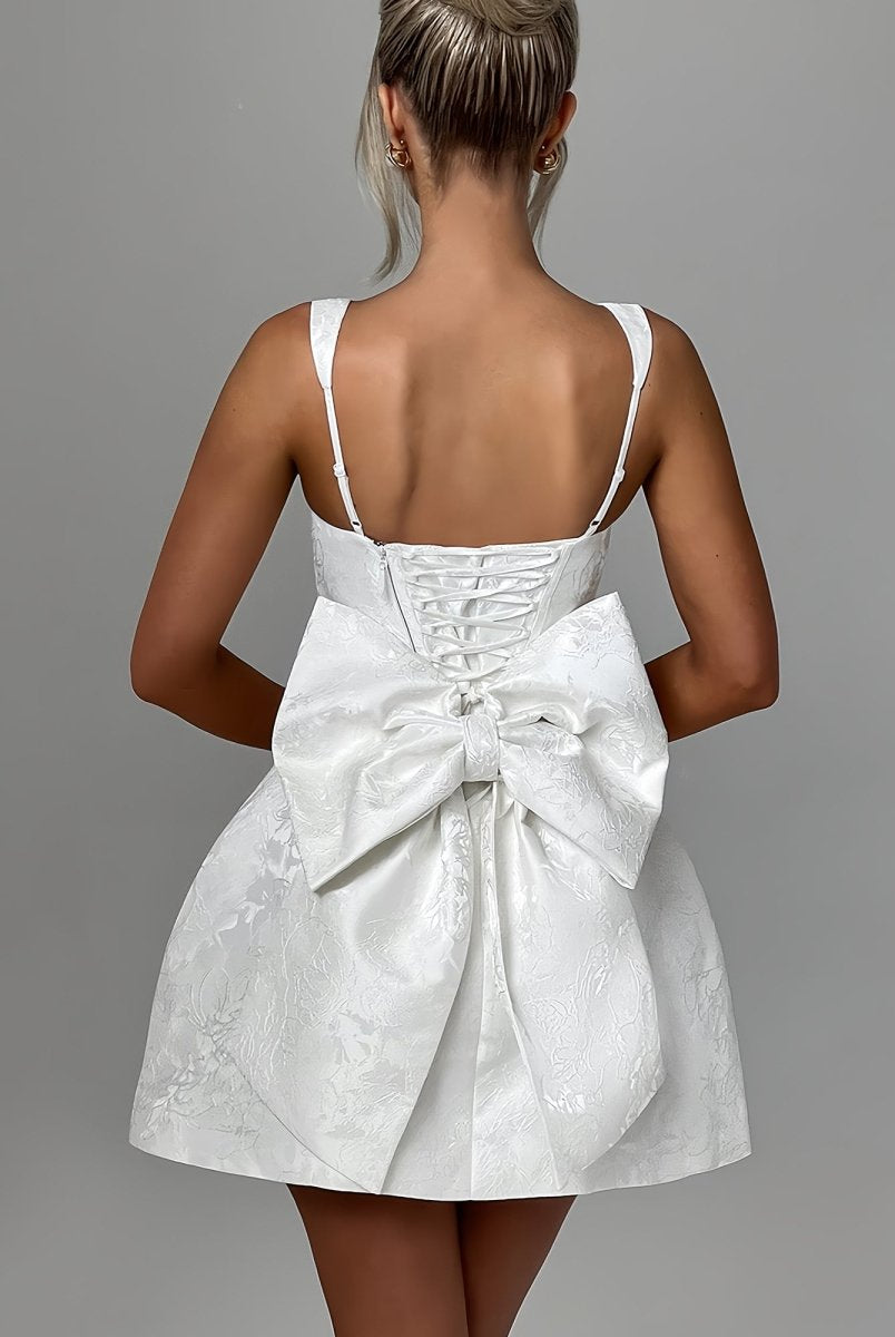 Myrrine | White - Square Neck A Line Short Homecoming Dresses With Bow