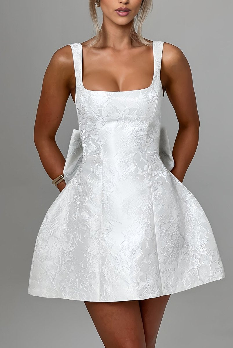 Myrrine | White - Square Neck A Line Short Homecoming Dresses With Bow