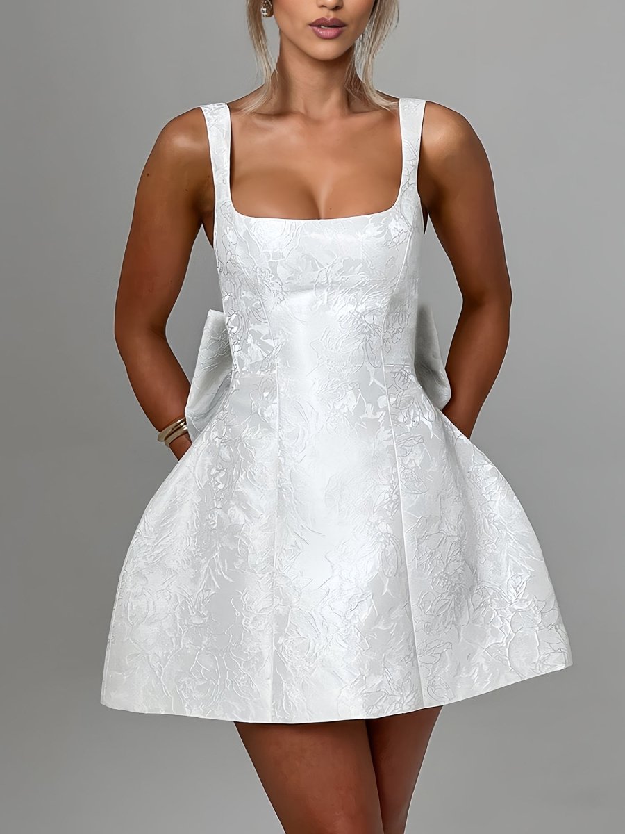 Myrrine | White - Square Neck A Line Short Homecoming Dresses With Bow