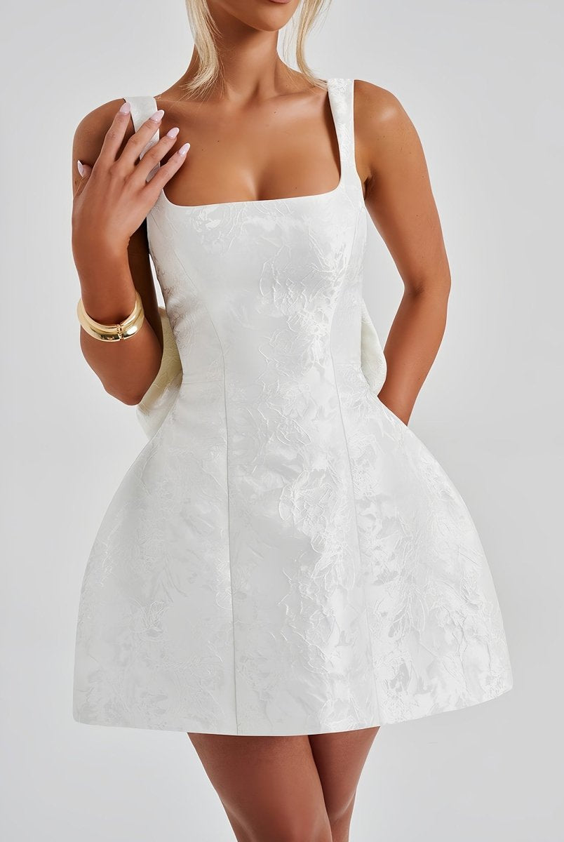 Myrrine | White - Square Neck A Line Short Homecoming Dresses With Bow