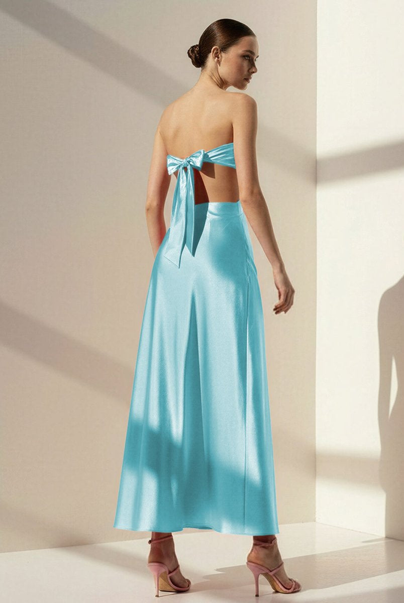 Nadine | PInk Strapless Back Tie Satin A - line Prom Dress - KissProm