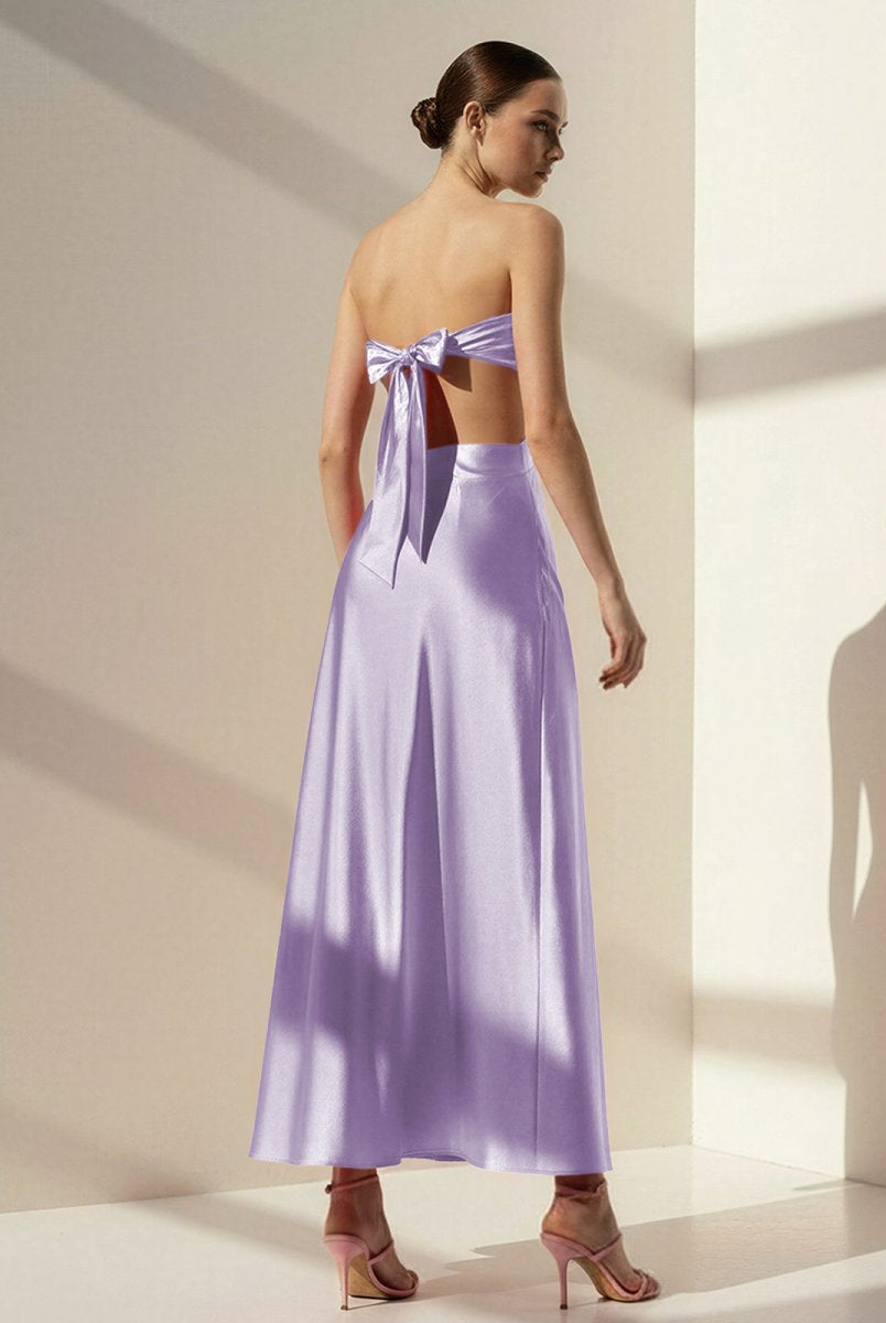 Nadine | PInk Strapless Back Tie Satin A - line Prom Dress - KissProm