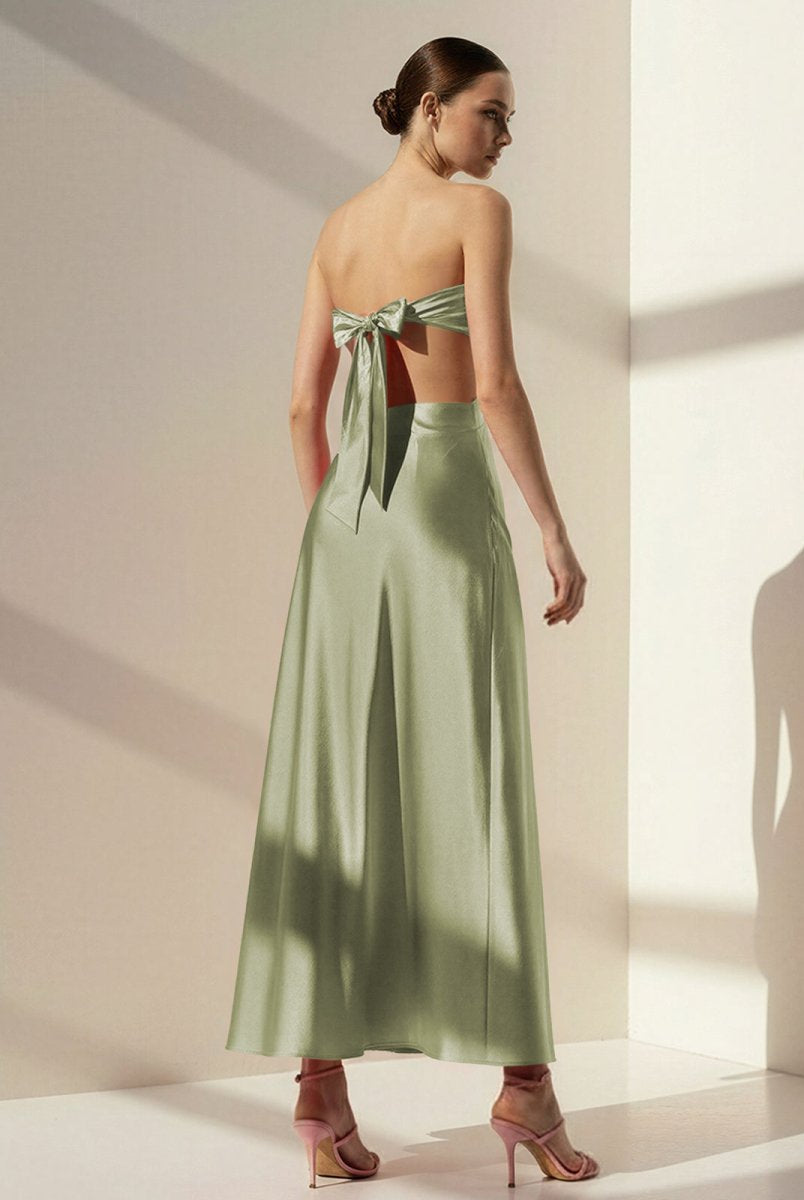 Nadine | PInk Strapless Back Tie Satin A - line Prom Dress - KissProm