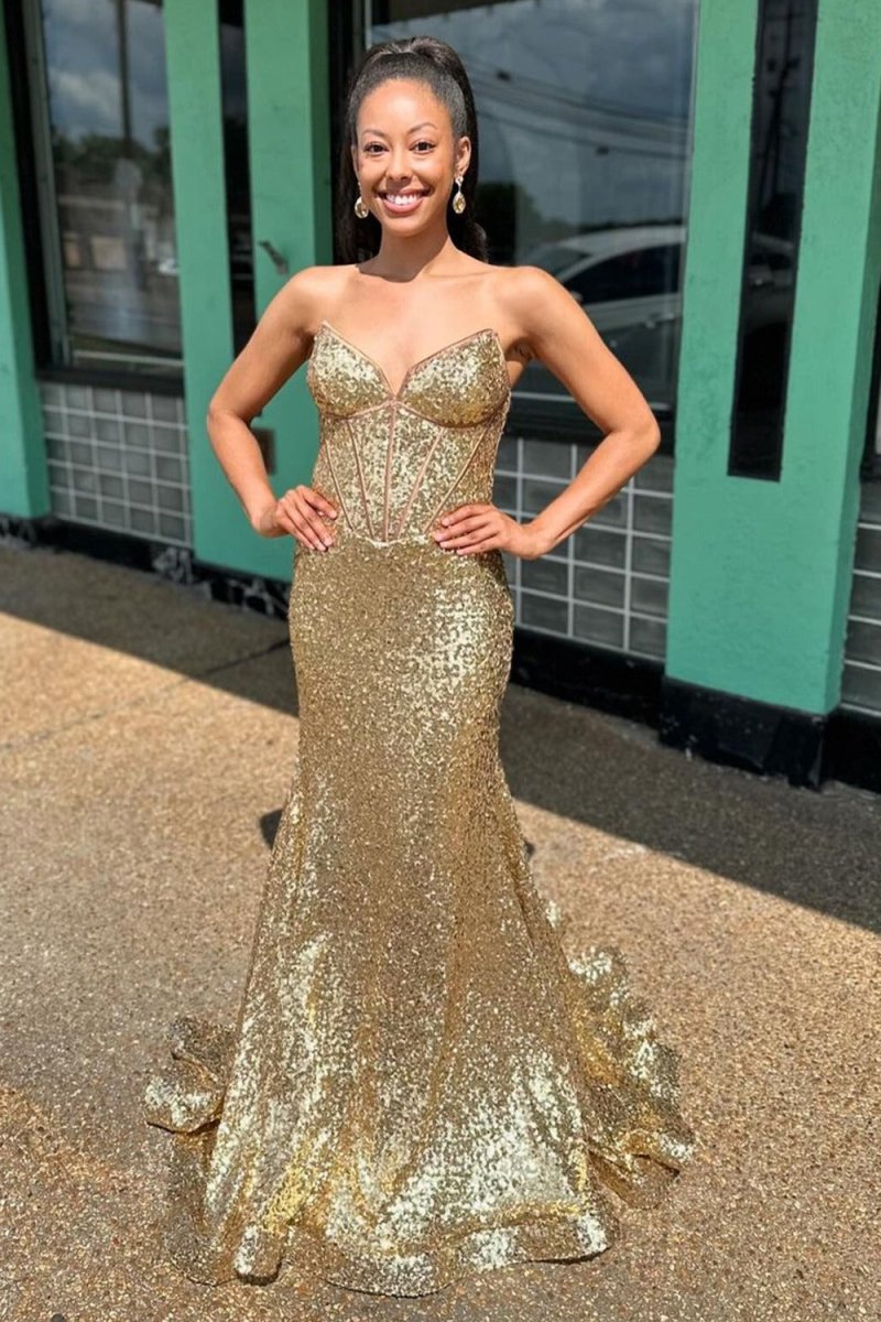 Charging Vuse Epod 2 Gold Strapless Mermaid Sequins Long Prom Dress, Gold / 18 Charging Vuse Epod 2 Gold Strapless Mermaid Sequins Long Prom Dress, Gold / 18