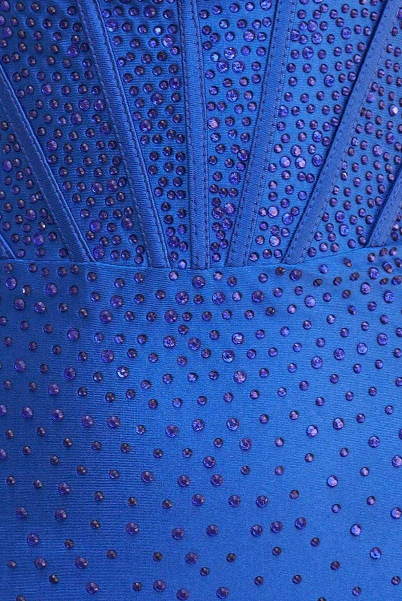 Nadirae | Royal Blue - Strapless Bodycon Satin Ruffles Short Homecoming Dresses With Beading