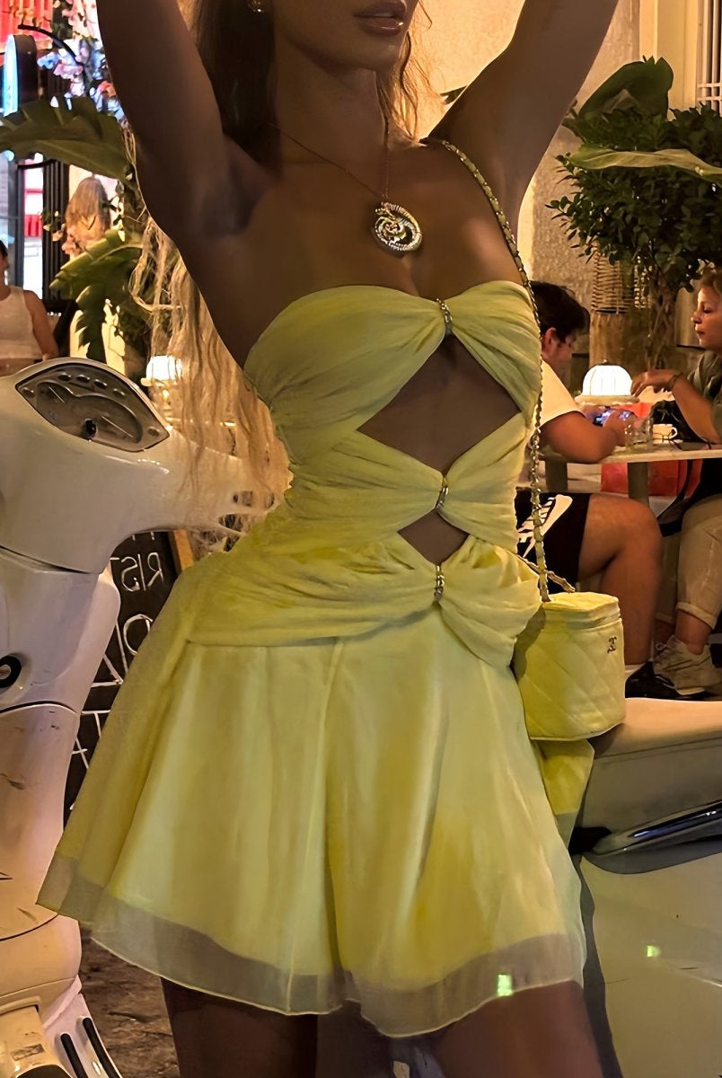 Naerys | Yellow - Strapless A Line Chiffon Cutout Short Homecoming Dresses With Beading