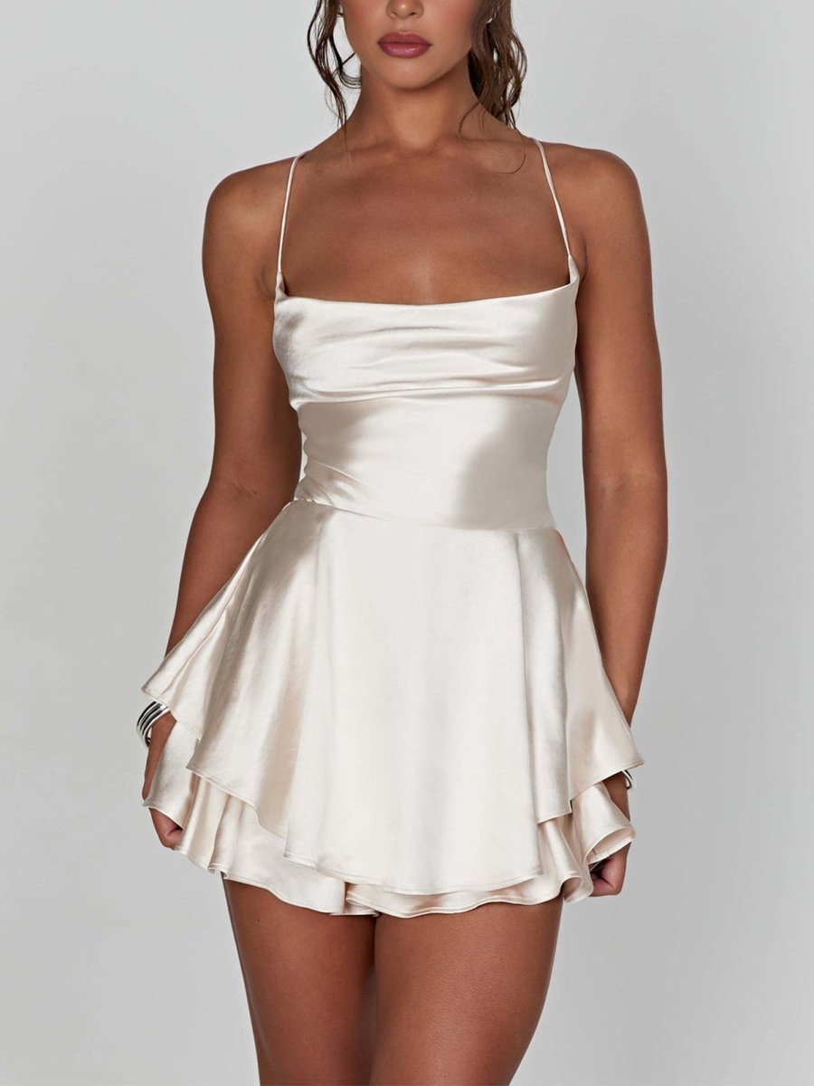 Naevira | White - A Line Cowl Neck Satin Short Homecoming Dresses