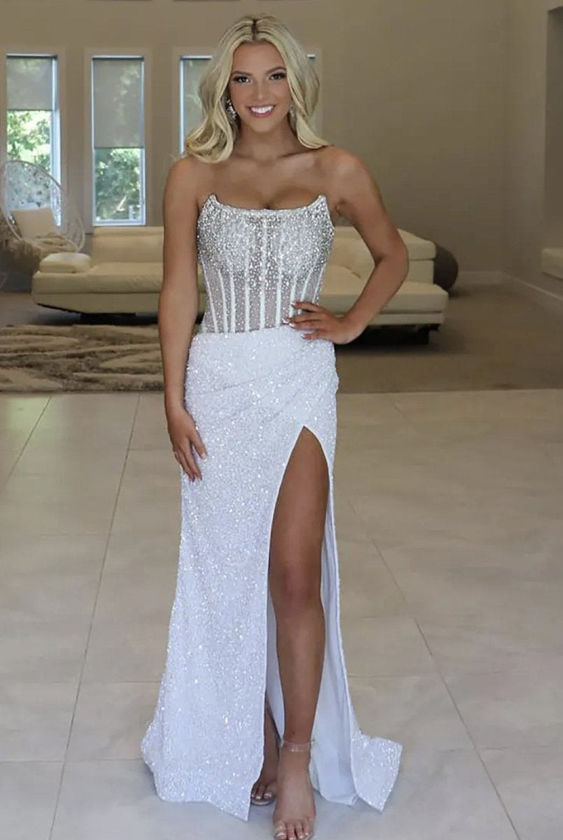 Narcissa | Strapless Mermaid Long Sequins Prom Dress With Split