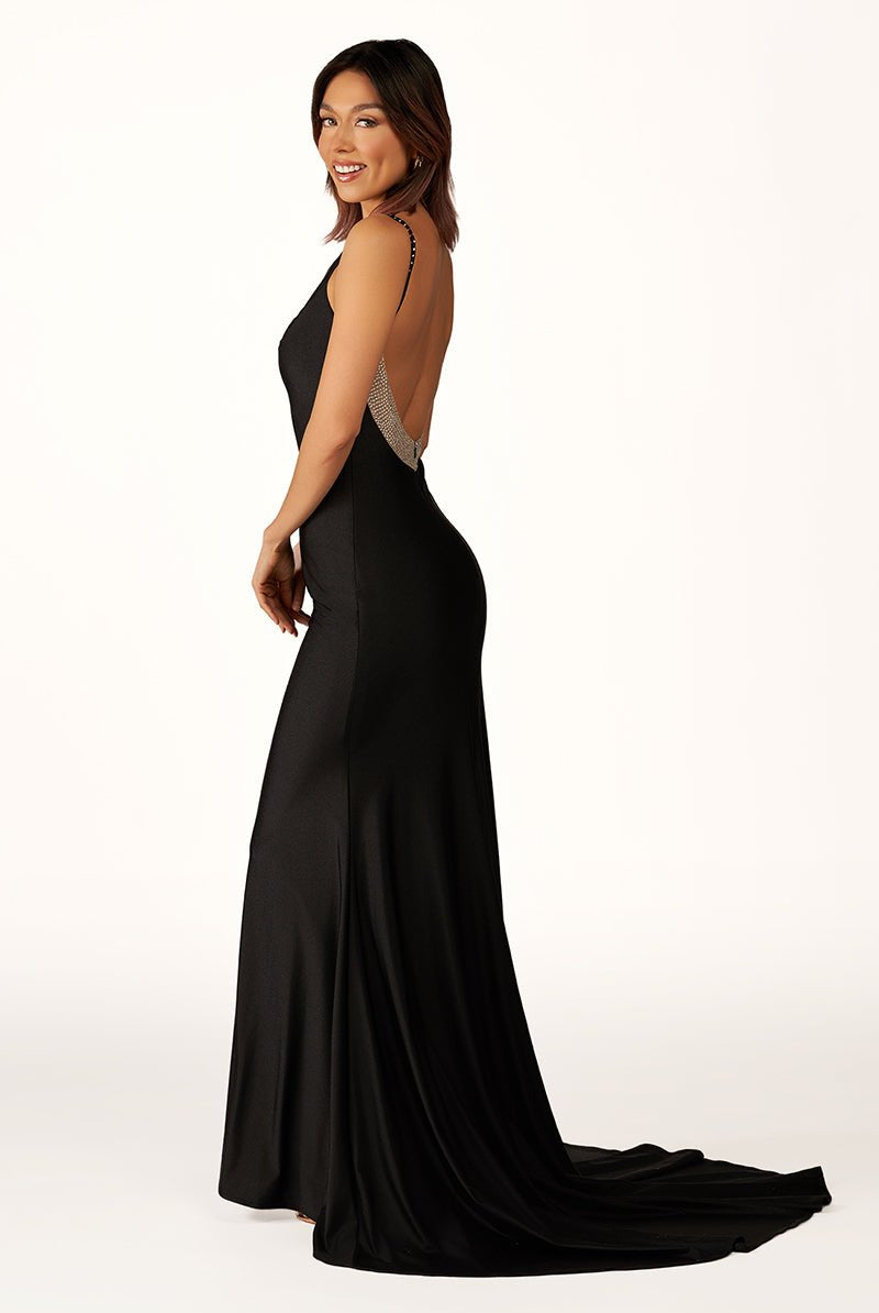 Navy Blue Beaded V-Neck Backless Mermaid Long Prom Dress