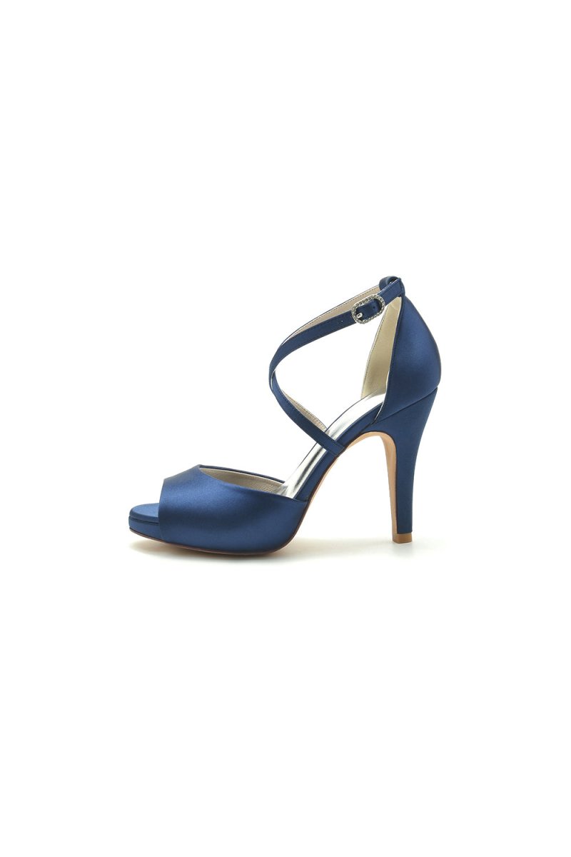 Navy Blue High Heels with Crossed Straps - KissProm
