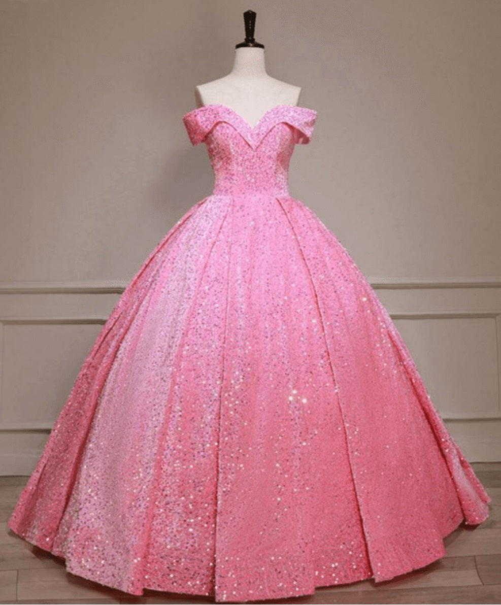 Pink Quinceanera Dresses Sequin Off The Shoulder Ball Gown Dresses