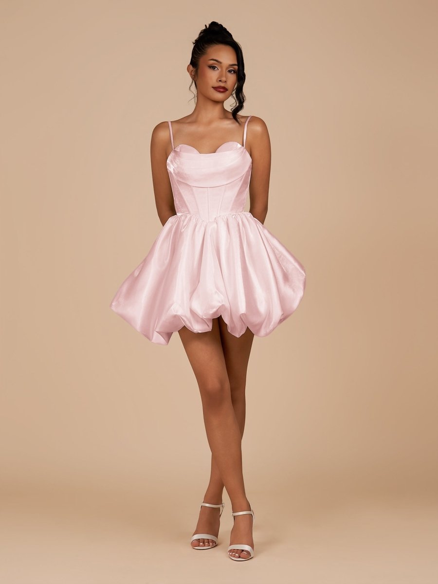 Nica | Pink - A Line Bubble hem Satin Corset Sweetheart Homecoming Dresses - KissProm